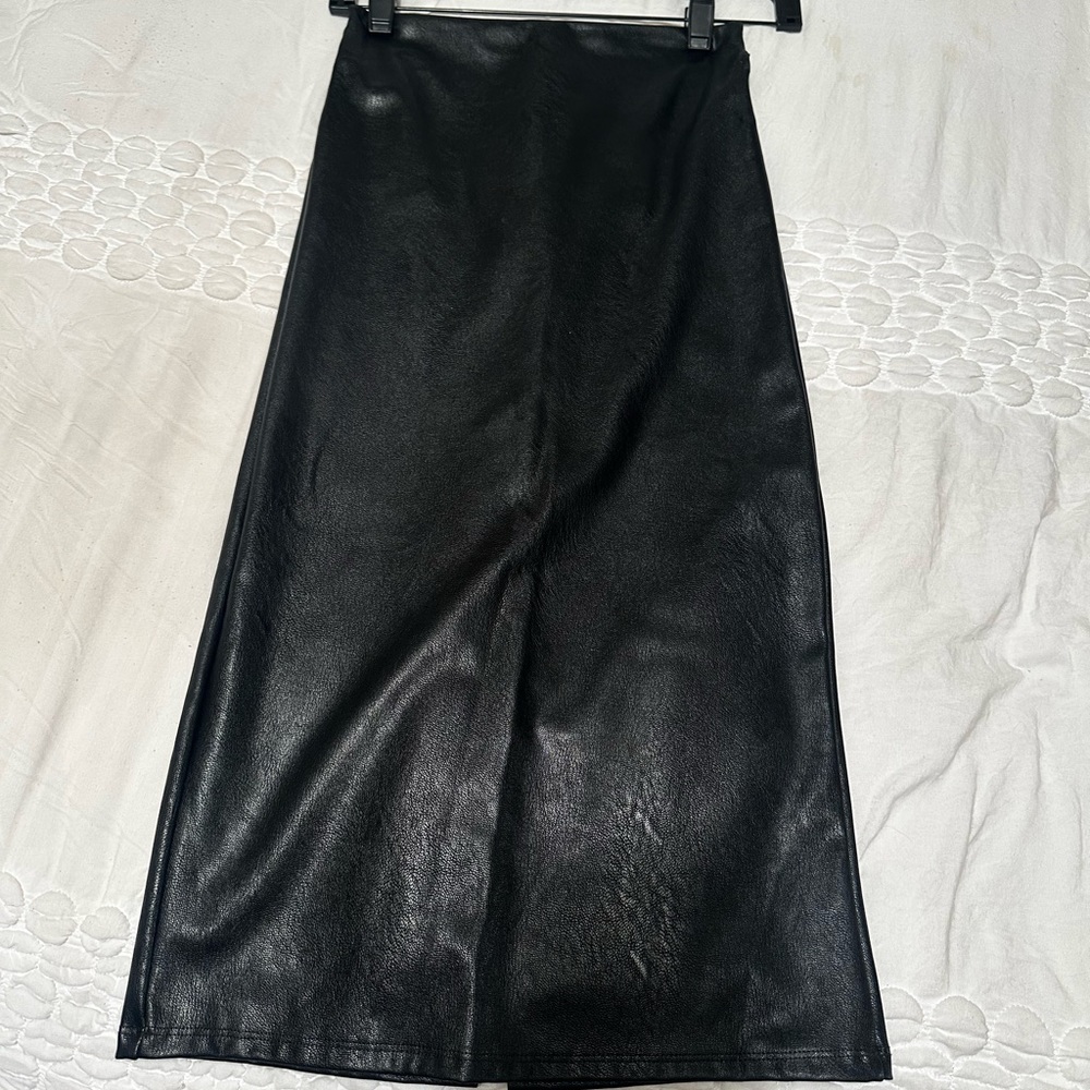commando black long leather skirt